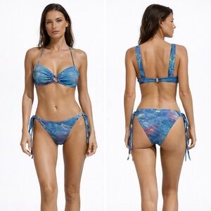 Samiol Blue Multi Crochet Trim Two Piece Swimsuit Bikini Size S Small NEW NWT